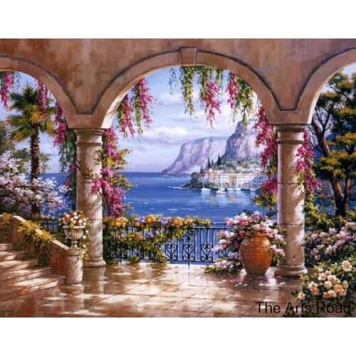 Modern Craft Gift Mediterranean Landscape Oil Painting Canvas Art for Bedroom Hand Made No Framed
