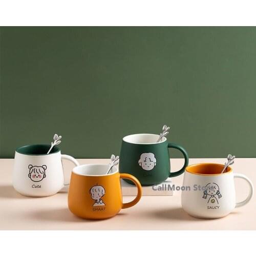Cartoon Boys and Girls Couple Coffee Mug Ceramic Mugs Cute Cartoon Coffee Cup Milk Cup Novelty Birthday Gifts Mugs