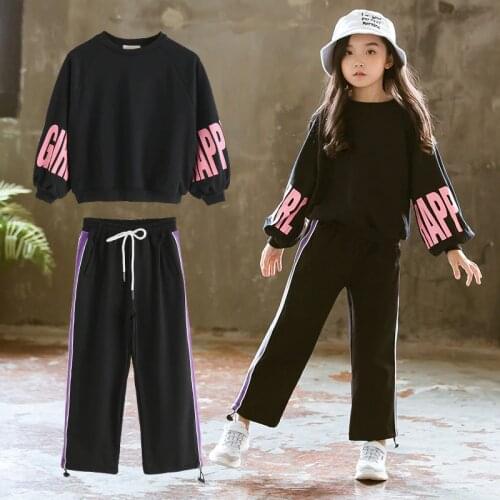 Baby Girls Clothes Set Spring Autumn Children Black Long Sleeve Tops Sport Pants Toddler Girl Tracksuit 5 6 8 10 12 13 14 Years