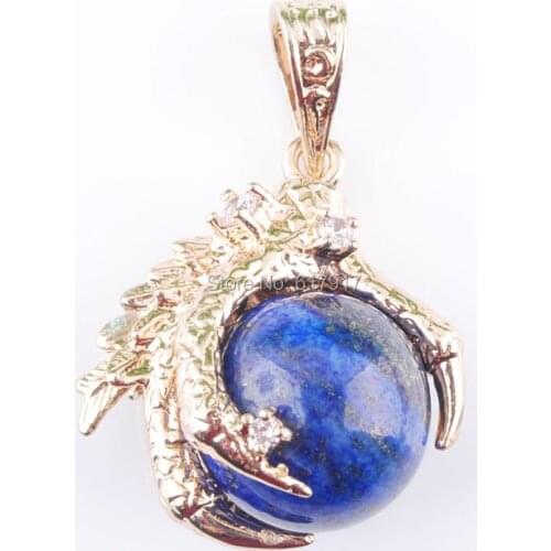 RONGZUAN Natural Stone Pendulum Pendant Lapis Lazuli Round Dragon Claw Crystal Reiki Chakra Necklace 18" Chain Jewelry TN3095