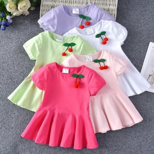 Baby girl summer cute cherry cotton princess dress kids casual short sleeve a-line dress