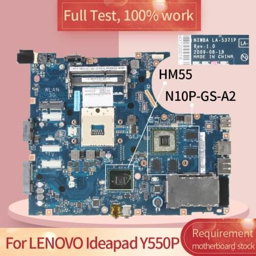 NIWBA LA-5371P Laptop Motherboard For LENOVO Ideapad Y550 Y550P GT240M HM55 Notebook Mainboard N10P-GS-A2 DDR3
