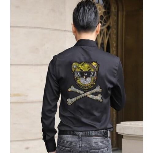 Fashion Diamond stone Shirts Men Long Sleeve Turn-down Collar Streetwear 2021 Fitness Outerwear Mens Shirt M-4XL