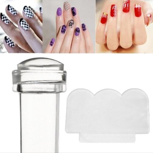 NEW Transparent silicon 2pcs DIY Nail Art Stamping Set Image Plate Clear Jelly Silicone Stamper Scraper Cap Transfer Manicu