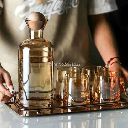 1Bottle 4Mugs 1 Tray Drinking Cup Set Nordic Heat-Resistant Glass Cups Grey Color Glass Water Cup Set Can on Fire