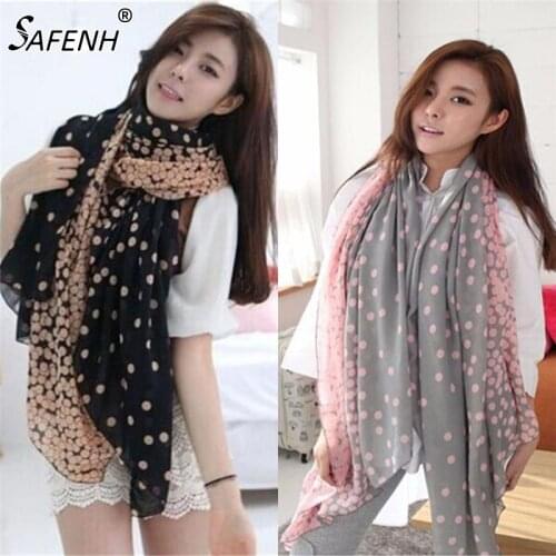New 1Pcs 2 Styles Women Lady Spring Autumn Warm Soft Long Voile Neck Large Dots Scarf Wrap Shawl Pink Grey Wholesale