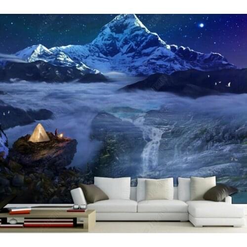 Papel de parede Artistic conception, starry sky, dream forest 3D wallpaper mural,living room home decor
