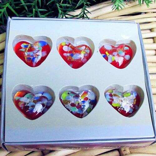 6pcs Custom handmade colorful flat murano glass heart shaped design home wedding decorations Fairy garden ornaments accessories