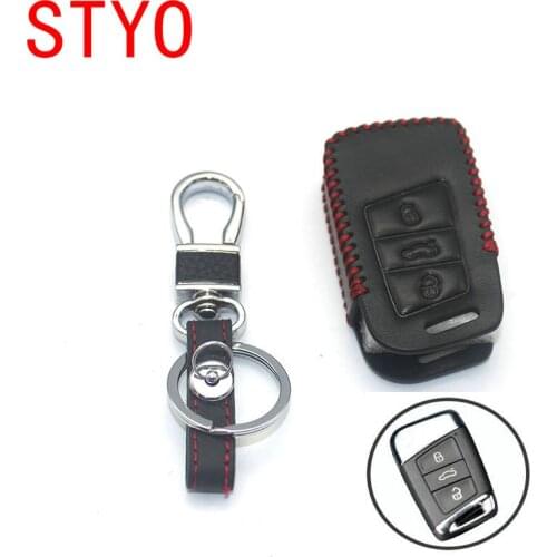STYO Leather Key Fob Case Bag Key Chain Ring Cover 1pcs For VW Passat B8 2016 2017 2018
