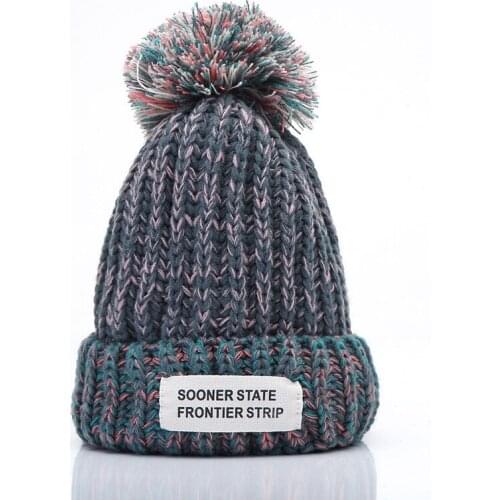 Warm Winter Women Knitted Hat Fashion Cotton Wool Thickening Pom Poms Hat Female Casual Snow Caps For Women Skullies & Beanies