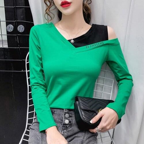 Shintimes Women Long Sleeve Sexy T Shirt 2020 Autumn Off Shoulder T Shirt For Womens Clothing Tee Shirt Femme Camiseta Feminina