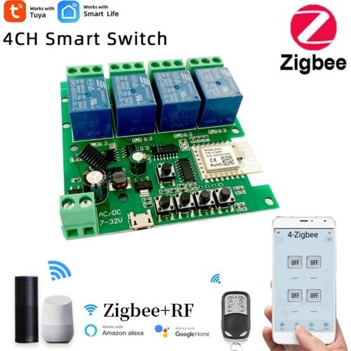 1/2/4CH Zigbee Smart Light Switch Module DC 5/12/32V RF433 Receiver 10A Relays Work With Alexa Google Assistant,Tuya Smart Life