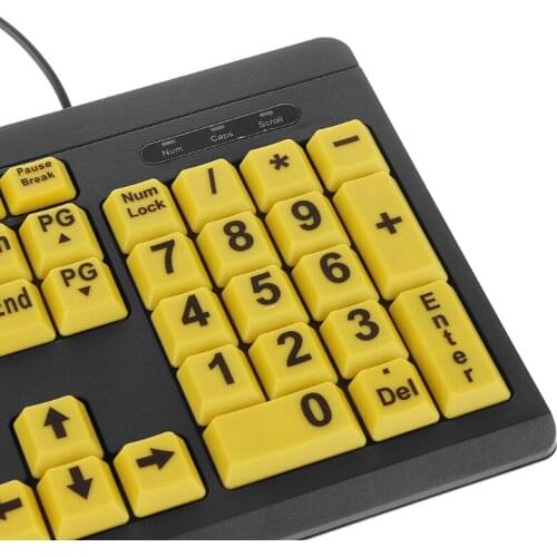 Big Black Letter Print Yellow Button USB Wired Keyboard For Elderly & Low Vision