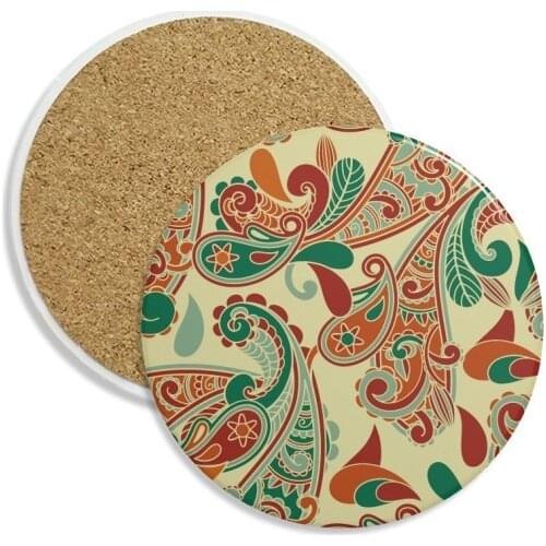Flower Leaf Point Abstract Decoration Pattern Ceramic Coaster Cup Mug Holder Absorbent Stone for Drinks 2pcs Gift
