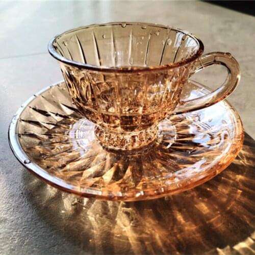 Champagne Vintage Coffee Mug Glass Cup With Saucer English Afternoon Tea Cup For Hot And Cold Drinks Home Party Drinkware Gifts