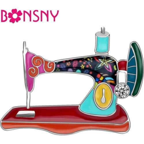 Bonsny Statement Enamel Alloy Rhinestone Sewing Machine Brooches Pin Jewelry For Women Girls Crafts Scarf Decoration Accessories