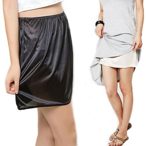 KLV Women Satin Half Slip Underskirt Petticoat Under Dress Mini Skirt Safety Skirt Female Loose Anti-exposure Safety Skirts