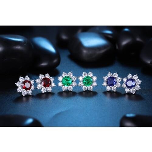 Anster Jewelry 9k Gold Lab Grown Sapphire Ruby Emerald Stud High Quality Earrings Moissanite Side Stones For Women Wholesale