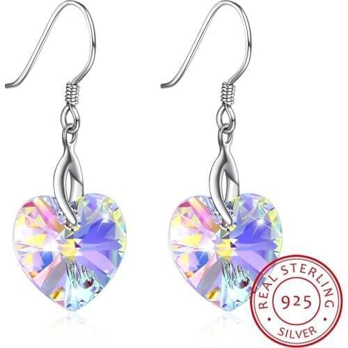 LEKANI Crystal Women Earrings Amethyst Heart Drop Earring Fine Jewelry 925 Sliver Dangle Earring Brincos