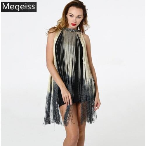Great Gatsby Ombre Metal Chain Halter Black 1920s Fringe Flapper Charleston Dress Robe Sexy Party Bodycon Club Dress Vestido