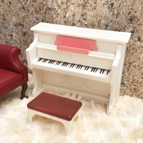 1Set 1:12 Dollhouse Miniature White Piano With Stool Model Doll Home Decor Toy