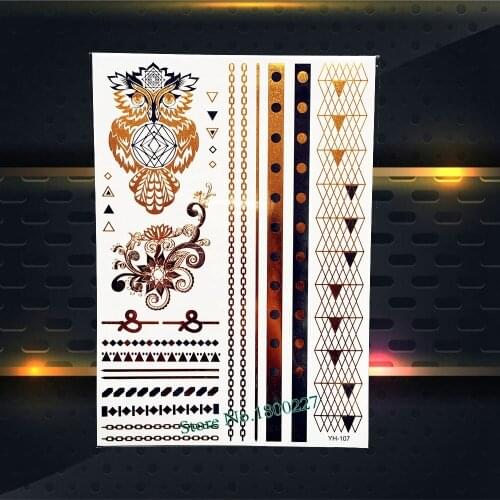 1PC Hot Waterproof Arm Decals Gold Metallic Owl Bracelet Design Women Henna Jewel Temporary Tattoo Sticker Armlet Anklet PYH-107