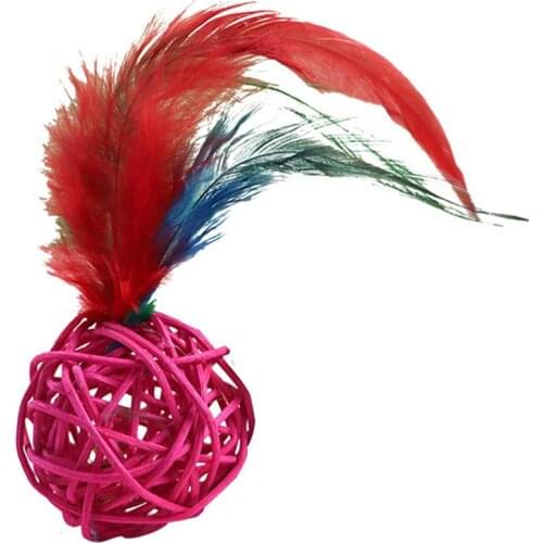 1pc Creative Cat Ball Toy Rattan Bell Fake Feather Decor Cat Play Toy Cat Interactive Toys Pet Supplies Random Color