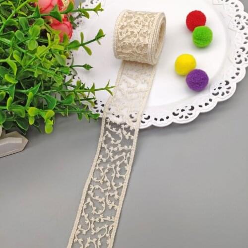 1 yards Beige Cotton Embroidered Lace Net Ribbons Fabric Trim DIY Sewing Handmade Craft Materials african fabric