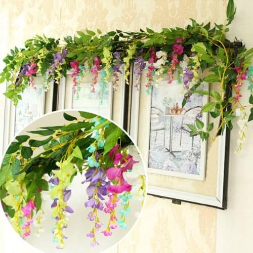 2m Artificial Wisteria Vine Garland Plants Outdoor Home Trailing Flower Fake Flower Hanging Wall Decor