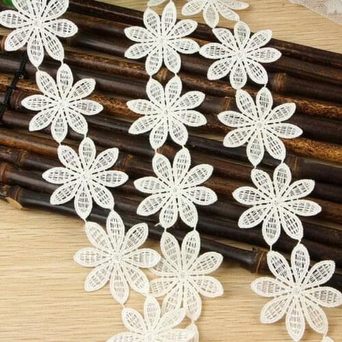 20Yards Sewing Accessories Water Soluble Floral Applique 5cm White Applique Patch Embroidered Lace Trim for DIY Crafts