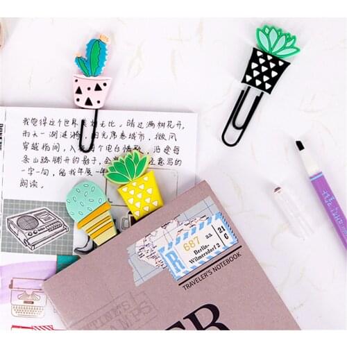 4pcs/lot Creative Kawaii Cactus Pineapple Paper Clip Cute Cartoon Bookmark Decorative File Memo Clips Stationery
