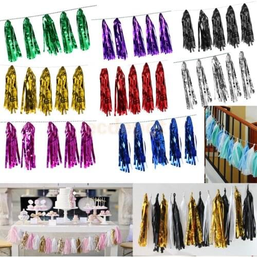 5pcs Plastic Metallic Foil Tassel Bunting Garland Wedding Party Home Decoration