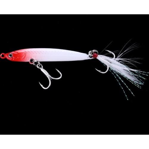 82mm 42g Fishing Lure Artificial Baits 3D Eyes Feather Hook Hard Baits Reflective Metal Body Carp Fishing Tackle Wobblers