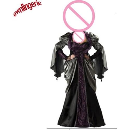 Free shipping Luxury Red and Black Medieval Gothic Fancy Dress Vampire Witch Costume Robe Hooded Adult Women Plus Size xxxl