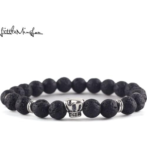 Lucky Natural stone black lava beads Chef hat charm handmade men bracelet for women Bracelets & Bangles jewelry