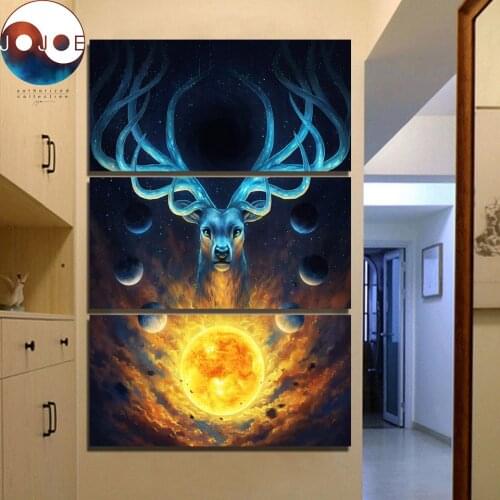 Celestial by JoJoesArt HD print 3 piece canvas art Deer Planet Wall Art Picture Home Decoration Painting-Poster CU-3083C