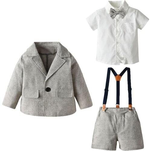 Children Cloth Set Boy Cotton Shirt+ Short Pants + Coats for T Show 2021 Autumn New Cotton Coat Set for Wedding Children
