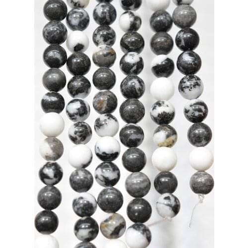 FLTMERH-wholesale Natural Round Beads Black White Zebra Stone Beads for Jewelry Making 15.5" Pick Size 4 6 8 10 12mm