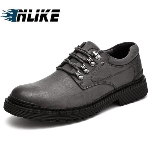 INLIKE Men Genuine Leather Sewing Boots Male Black Mens Men Shoes Work Shoes