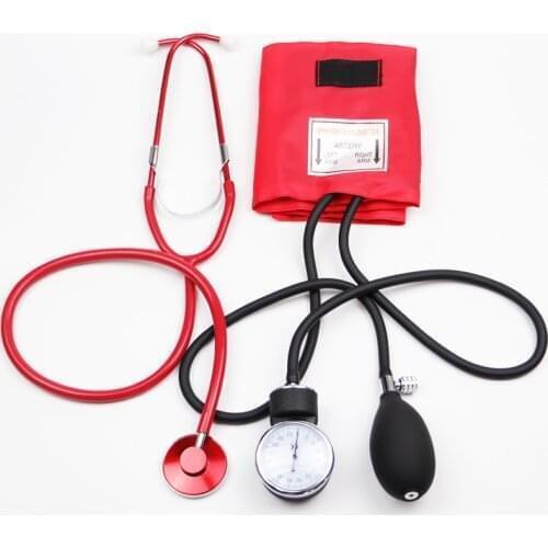 Classic Red Medical Blood Pressure Monitor BP Cuff Arm Aneroid Sphygmomanometer with Cute Stethoscope