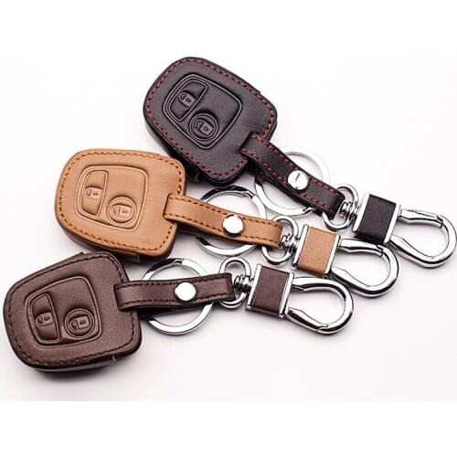 2 Buttons Leather Car Key Case For Peugeot 206 207 306 307 308 407 408 For Citroen C2 C3 C4 C5 C6 C4L Duster Car styling