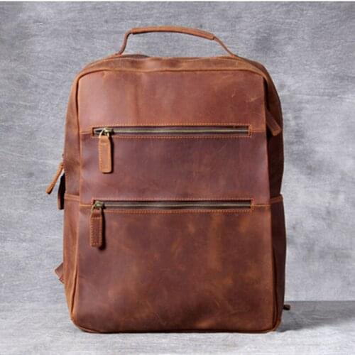 Crazy Horse Leather Backpack Mens Schoolbag Laptop Backpack Men Travel Bag Large Capacity Retro Original First Layer Leather