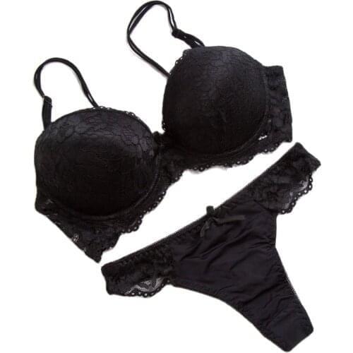 Large Size Lace Bra Thong Suit Womens Underwear Set