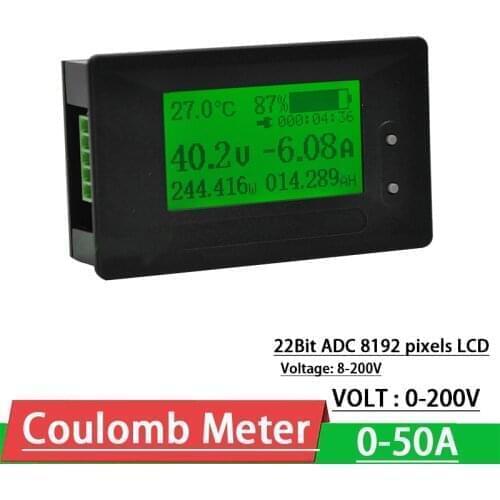 DC Coulometer Lithium Battery monitor 200V 50A Capacity Tester Li-ion Lifepo4 lead acid 12V 24V 36V 48V 60V 4S 7S 8S 10S 14S 16S