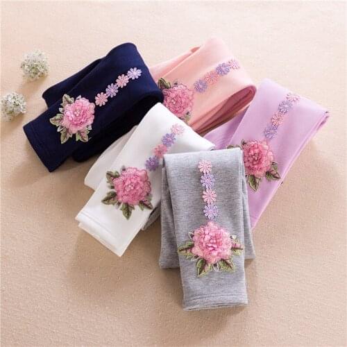 Autumn Winter Baby Girls Leggings Warm Baby Child Kids Legging Pants Flower embroidery 2 3 4 5 6 7 8 9 10 11 12Years Old