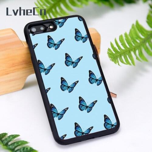 LvheCn Silicone Rubber Phone Case Cover for iPhone 6 6S 7 8 Plus X XS XR 11 12 Mini Pro Max Blue Butterflies