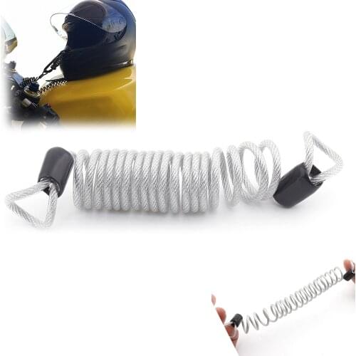 Motorbike Moped Bicycle Scooter Quad Silver Security Reminder Rope Helmet Lock Coiled PVC Steel Security Cable Anti-Theft Tether