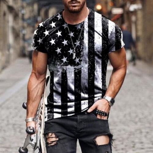 Independence Day Mens T-shirts Fashion American Flag Printed Men Tops Casual Loose Short Sleeve Round Neck Tops Summer T-shirt