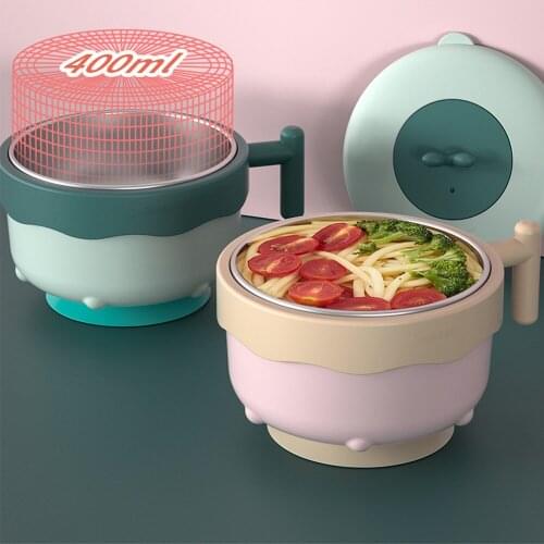 Baby Stainless Steel Learning Tableware Set Newborn Cartoon Bear With Lid Leak-Proof Suction Cup Insulated Food Supplement Bowl