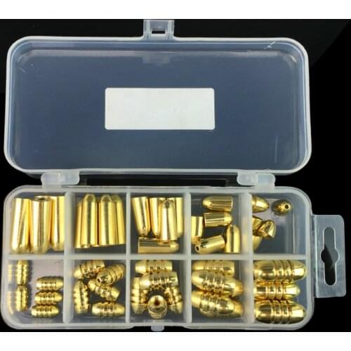 50pcs/box Threaded Bullet Copper Suit Texas Fishing Group Lure Accessories Set 1.8g 3.5g 5g 7g 10g